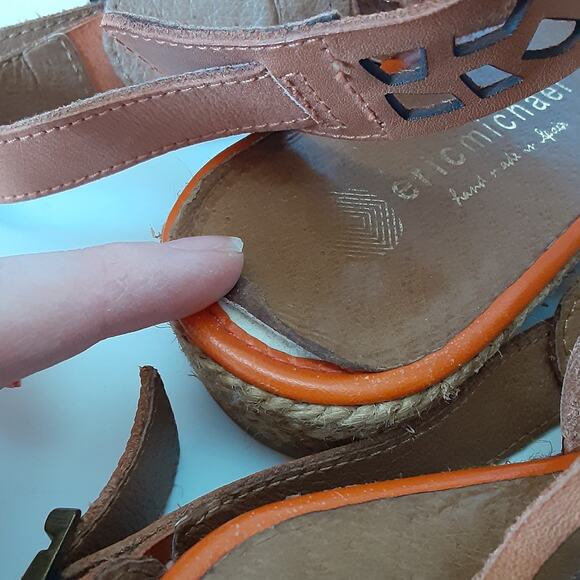 Eric Michael Genuine Leather Ankle Wrap Sandals Cognac Womens 9 Laser Cut Beach - Picture 6 of 7